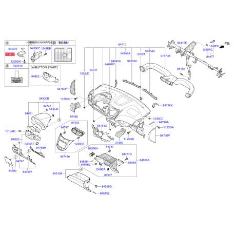 Ручка троса капота та її кріплення 81180-34000RY Mobis - 8118034000RY - схема з каталогу 81180, KHMAPSB15 8118034000RY