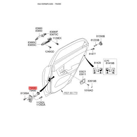 Фіксатор дверей правий 79490-2F000 Mobis - 794902F000 - схема з каталогу 79490, KKMAPLS06 794902F000