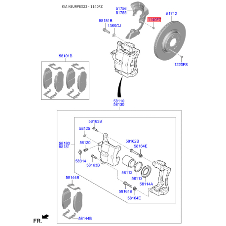 Болт КПП 11403-08806K Mobis - 1140308806K - схема с каталога 1140FZ, KEURPEX23 1140308806K