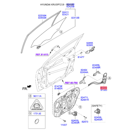 Замок дверей лівий 81310-F2030 Mobis - 81310F2030 - схема з каталогу 81310, KRUSPF219 81310F2030