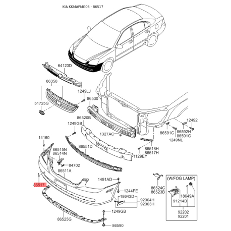 Облицювання / захисна накладка, буфер 86515-2G000 Mobis - 865152G000 - схема з каталогу 86517, KKMAPMG05 865152G000