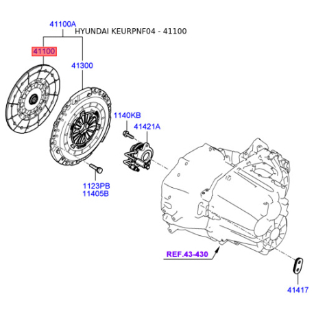 Диск сцепления 41100-24301 Mobis - 4110024301 - схема с каталога 41100, KEURPNF04 4110024301