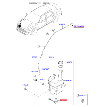 Датчик, рівень рідини в омивачі 98520-2M500 Mobis - 985202M500 - схема з каталогу 98520C, KKMAPF619 985202M500