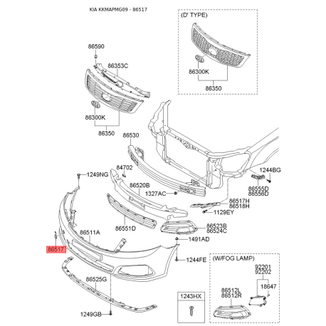 Облицювання / захисна накладка, буфер 86517-2G500 Mobis - 865172G500 - схема з каталогу 86517, KKMAPMG09 865172G500