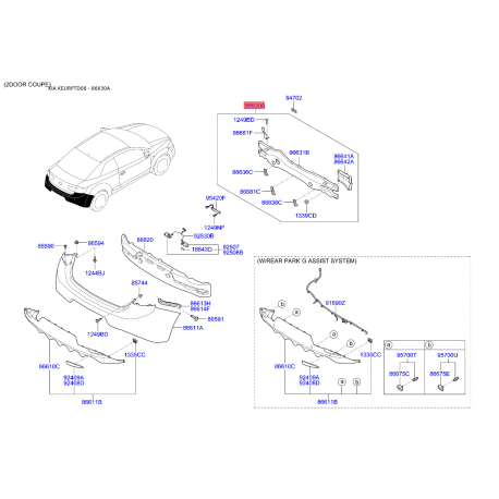 Кронштейн, буфер 86630-1M310 Mobis - 866301M310 - схема з каталогу 86630A, KEURPTD08 866301M310