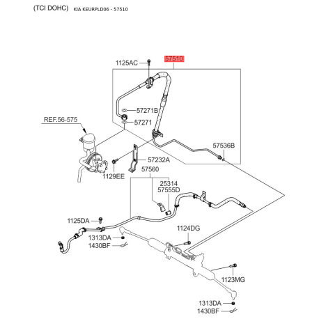 Гидравлический шланг(трубка), рулевое управление 57510-2F301 Mobis - 575102F301 - схема с каталога 57510, KEURPLD06 575102F301