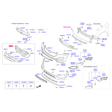 Решетка радиатора 86351-2W050 Mobis - 863512W050 - схема с каталога 86351, KEURPDM12 863512W050