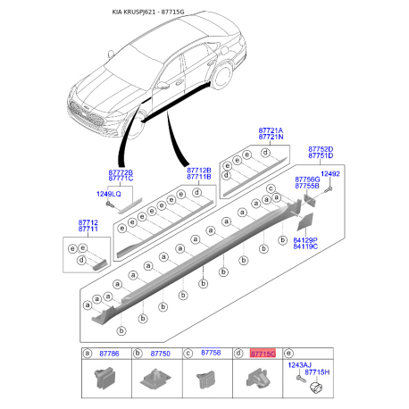 Зажим, молдинг / защитная накладка 87715-3K000 Mobis - 877153K000 - схема с каталога 87715G, KRUSPJ621 877153K000