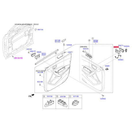 Ручка дверей, внутрішнє обладнання ліва 82610-2W000SDH Mobis - 826102W000SDH - схема з каталогу 82610, AEURPDMA16 826102W000SDH