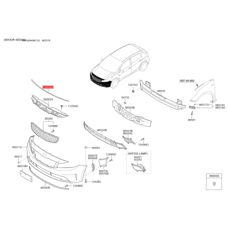 Молдинг порога, бампера и крыла верхний 86357-A7001 Mobis - 86357A7001 - схема с каталога 86357K, KKMAPA716 86357A7001
