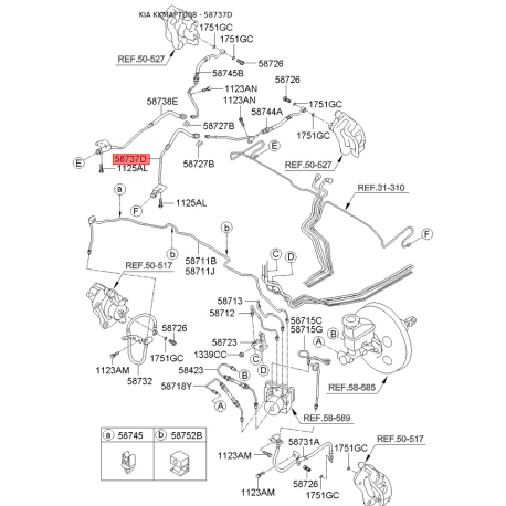 Шланг тормозной задний левый 58737-1M000 Mobis - 587371M000 - схема с каталога 58737D, KKMAPTD08 587371M000
