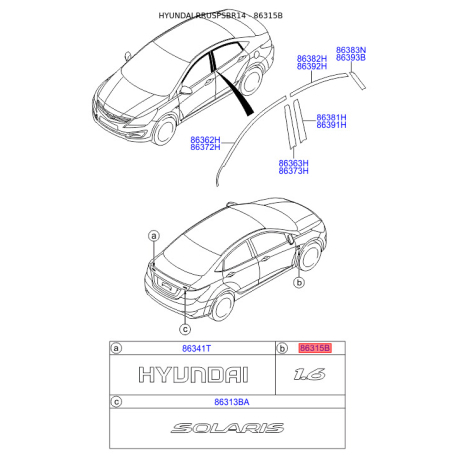 Емблема задніх та боковой дверей, капота 86327-1R000 Mobis - 863271R000 - схема з каталогу 86315B, RRUSPSBR14 863271R000
