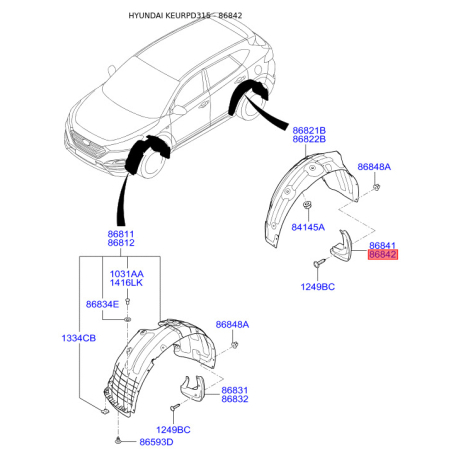 Брызговик задний правый 86842-D3000 Mobis - 86842D3000 - схема с каталога 86842, KEURPD315 86842D3000
