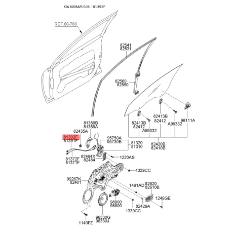 Тяга, замок дверей правий 81392-2F000 Mobis - 813922F000 - схема з каталогу 81392F, KKMAPLS06 813922F000