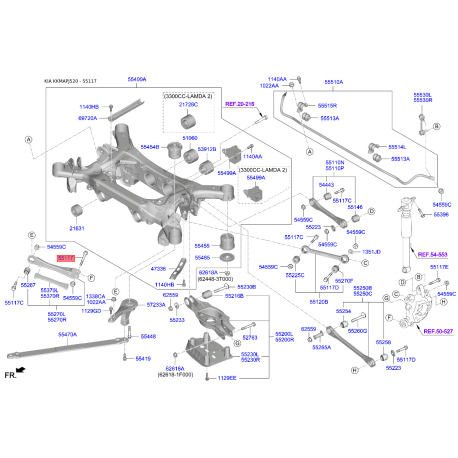 Болт поперечного важеля 55117-3F200 Mobis - 551173F200 - схема з каталогу 55117, KKMAPJ520 551173F200