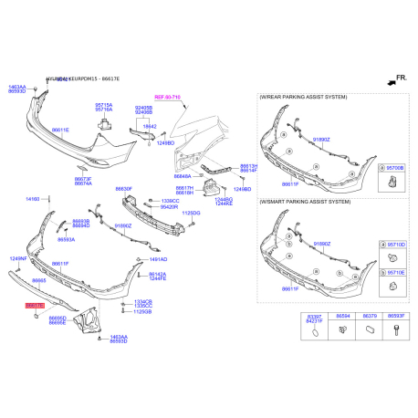 Заглушка бампера 86667-2W510 Mobis - 866672W510 - схема з каталогу 86617E, KEURPDM15 866672W510
