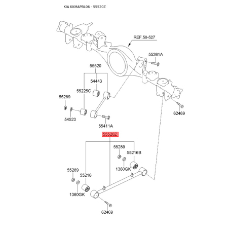 Тяга задньої підвіски поздовжня нижня задня 55230-3E400 Mobis - 552303E400 - схема з каталогу 55520Z, KKMAPBL06 552303E400