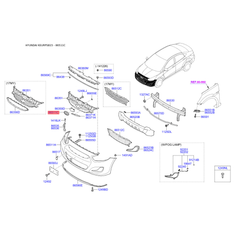 Эмблема радиатора 86363-1R700 Mobis - 863631R700 - схема с каталога 86511C, KEURPSB15 863631R700