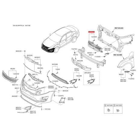 Повітропровід у бампері 86370-4U500 Mobis - 863704U500 - схема з каталогу 86379B, KEURPTFE14 863704U500