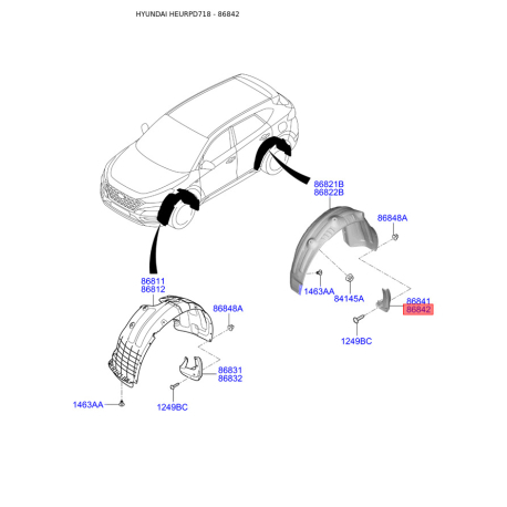 Бризговик задній правий 86842-D7500 Mobis - 86842D7500 - схема з каталогу 86842, HEURPD718 86842D7500