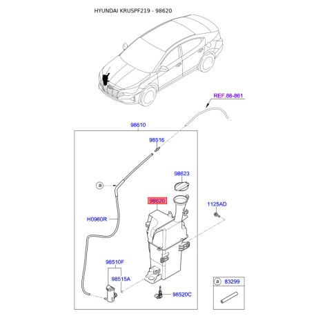 Бачок омивача 98620-F2510 Mobis - 98620F2510 - схема з каталогу 98620, KRUSPF219 98620F2510