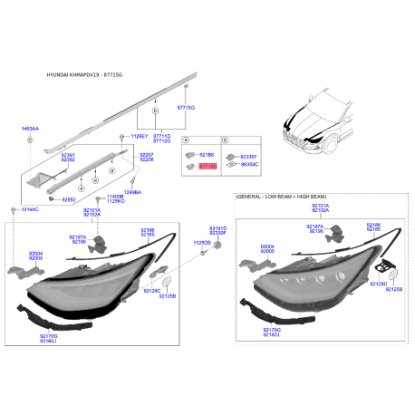 Зажим, молдинг / защитная накладка 87715-3S000 Mobis - 877153S000 - схема с каталога 87715G, KHMAPDV19 877153S000
