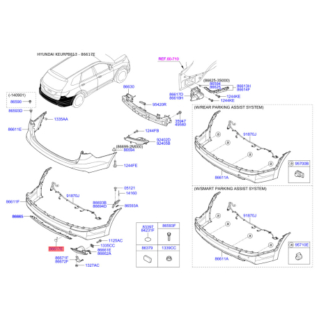 Заглушка бампера 86667-B8000 Mobis - 86667B8000 - схема з каталогу 86617E, KEURPB813 86667B8000