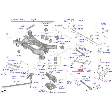Болт задньої маточини та важеля 55117-2D100 Mobis - 551172D100 - схема з каталогу 55117D, KKMAPJ520 551172D100