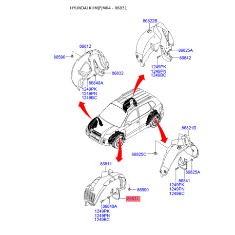 Брызговик передний левый 86831-2E010 Mobis - 868312E010 - схема с каталога 86831, KHMJPJM04 868312E010