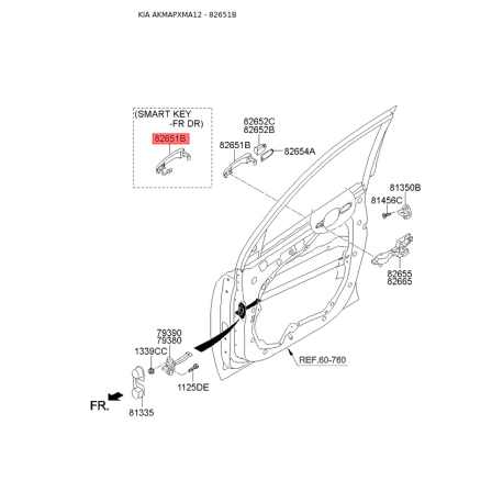 Ручка дверей 82651-2P810 Mobis - 826512P810 - схема з каталогу 82651B, AKMAPXMA12 826512P810