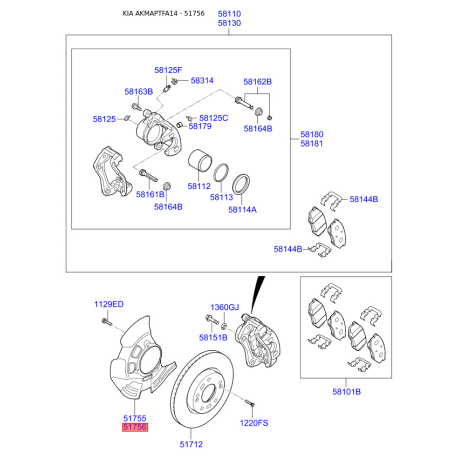 Захист (пильник, щит) поворотного кулака правий 51756-2T950 Mobis - 517562T950 - схема з каталогу 51756, AKMAPTFA14 517562T950