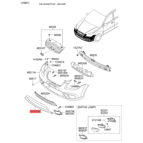 Кронштейн, буфер 86523-1G600 Mobis - 865231G600 - схема с каталога 86550M, KKMAPTC05 865231G600