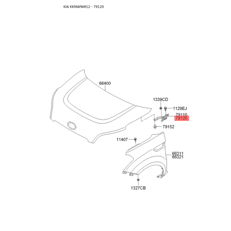 Петля капота права 79120-2K000 Mobis - 791202K000 - схема з каталогу 79120, KKMAPAM12 791202K000