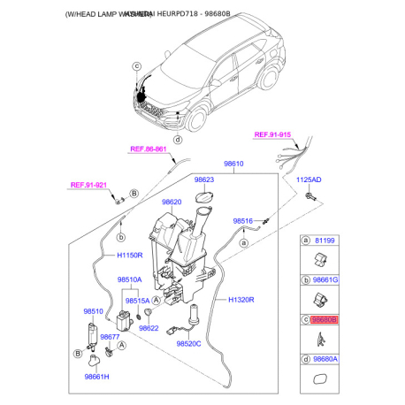 Прокладка, насос омытеля / бачок омывателя правая 98682-D7500 Mobis - 98682D7500 - схема с каталога 98680B, HEURPD718 98682D7500
