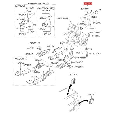 Шланг (патрубок) системы охлаждения 97312-1D000 Mobis - 973121D000 - схема с каталога 97066A, KKMAPUN06 973121D000