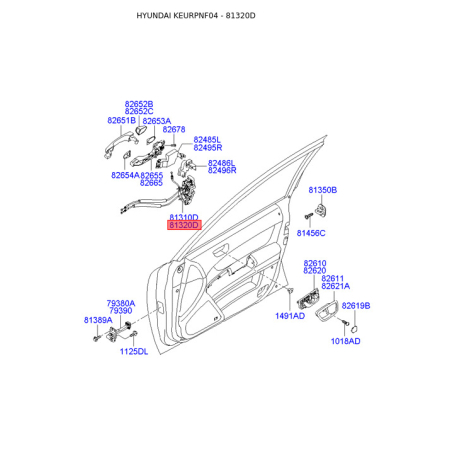 Замок двери правый 81320-3K010 Mobis - 813203K010 - схема с каталога 81320D, KEURPNF04 813203K010