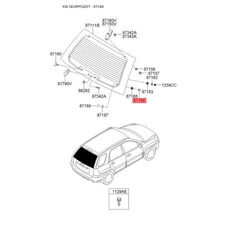 Кронштейн, двигун склоочисника 87186-2E001 Mobis - 871862E001 - схема з каталогу 87186, SEURPFQZ07 871862E001