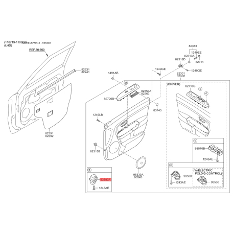 Вимикач 93580-2K200WK Mobis - 935802K200WK - схема з каталогу 93580A, KEURPAM12 935802K200WK