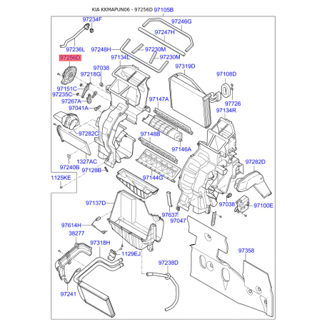 Крышка (корпус или кронштейн) отопителя 97154-1D000 Mobis - 971541D000 - схема с каталога 97256D, KKMAPUN06 971541D000