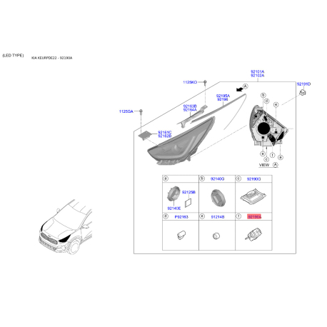 Регулювальний елемент, регулювання кута нахилу фар 92130-C1000 Mobis - 92130C1000 - схема з каталогу 92190A, KEURPDE22 92130C1000