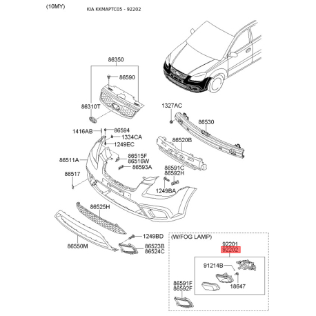 Фара противотуманная правая 92202-1G011 Mobis - 922021G011 - схема с каталога 92202, KKMAPTC05 922021G011