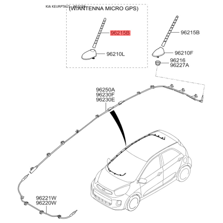 Антенна 96215-2B000 Mobis - 962152B000 - схема с каталога 96215B, KEURPTA15 962152B000