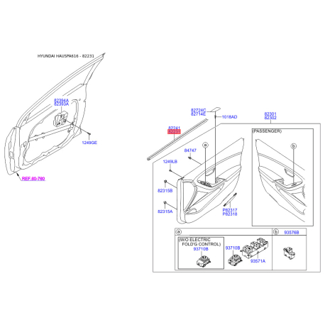 Ущільнення дверей ліве 82231-A5000 Mobis - 82231A5000 - схема з каталогу 82231, HAUSPA616 82231A5000