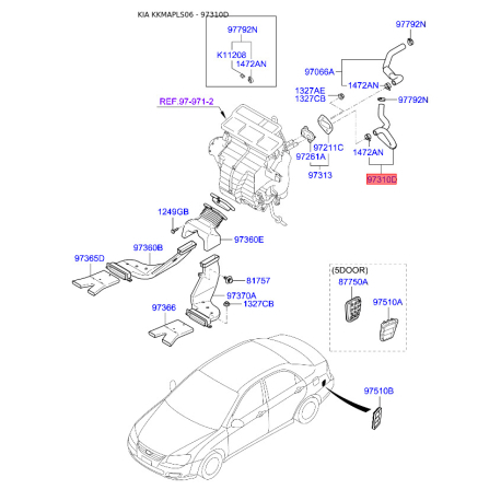 Шланг (патрубок) системы охлаждения 97311-2F401 Mobis - 973112F401 - схема с каталога 97310D, KKMAPLS06 973112F401