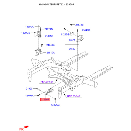 Подушка двигателя 21950-2K100 Mobis - 219502K100 - схема с каталога 21950R, TEURPPBT12 219502K100