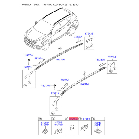 Крепление молдинга крыши левое 87293-2W0003F Mobis - 872932W0003F - схема с каталога 87293B, KEURPDM15 872932W0003F
