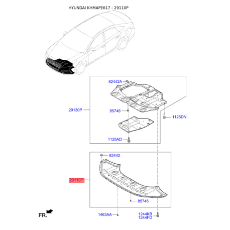 Защита двигателя / поддона двигателя передняя 29110-C1600 Mobis - 29110C1600 - схема с каталога 29110P, KHMAPE617 29110C1600