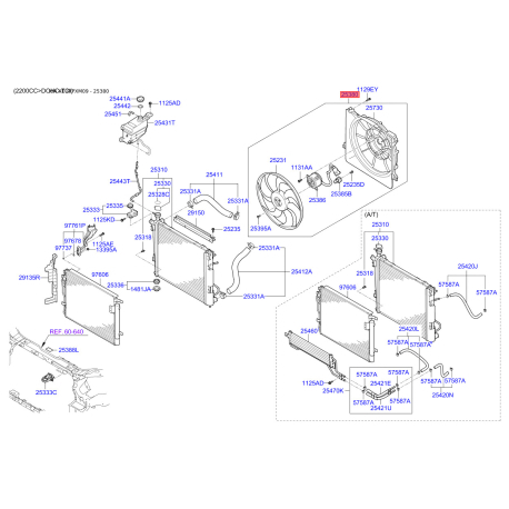 Вентилятор радиатора охлаждения 25380-2P000 Mobis - 253802P000 - схема с каталога 25380, KEURPXM09 253802P000