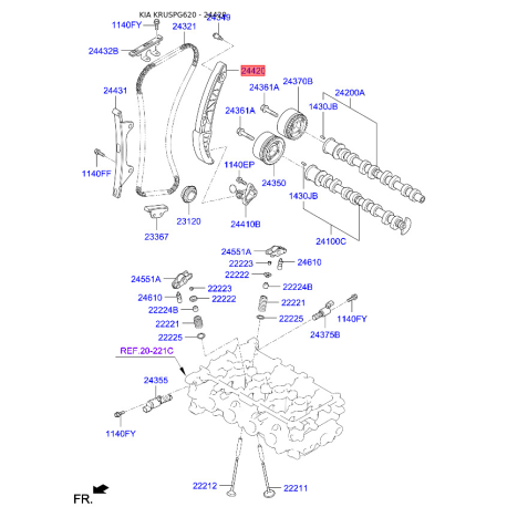 Планка успокоителя, цепь привода 24420-03010 Mobis - 2442003010 - схема с каталога 24420, KRUSPG620 2442003010