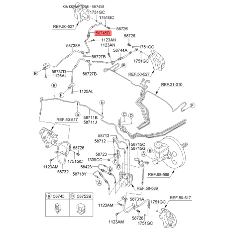 Шланг гальмівний правий 58738-1M300 Mobis - 587381M300 - схема з каталогу 58745B, KKMAPTD08 587381M300